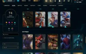 Unranked com 90 Champs e 74 Skins