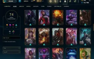 Unranked com 90 Champs e 74 Skins