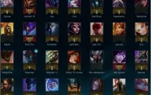 Acc LOL server BR: 53 skins (44.5k RP) 91 herois e 92 ícones