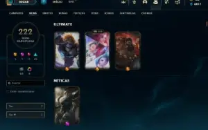 Conta Unranked com TODOS os champs e 222 Skins + 5 Vitoriosa