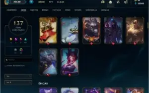 Conta DIAMANTE 4 com 137 skins e 138 champs