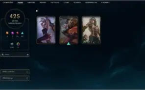 CONTA LOL COM 425 SKINS, OURO + DESDE A SEASON 3 - PLATINA +