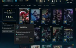 Ouro 4 com TODOS os champs e 135 Skins ( MID / ADC / TOP )