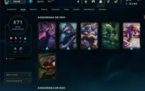 Conta antiga 2012 com 472 skins + todos os champs handlevel