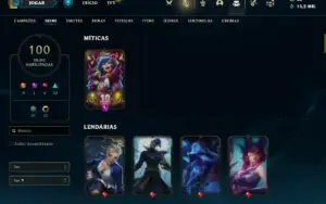Conta ouro 4 com 140 Champs e 100 Skins + 5 Vitoriosas