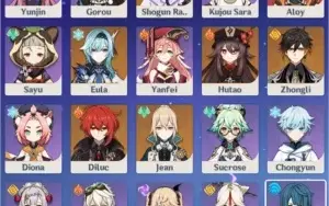 Eula + Tumulo + Baal + Hutao + Zhongli + Diluc + Harpa Jean