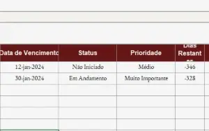 Planilha de Organização de Tarefa