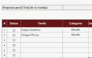 Planilha de Organização de Tarefa