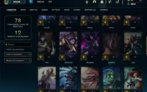 Platina 2 com 50 Champs e 5 Skins + 2 Fragmentos