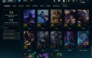 Platina 2 com 50 Champs e 5 Skins + 2 Fragmentos