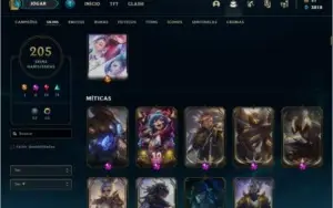 ACC LOL/ PLAT 2/ 205 SKINS(9 MÍTICAS)/10 GEMAS/ALL CHAMPS