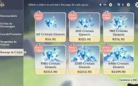 Conta Genshin 16 personagem T5  e 8 armas T5