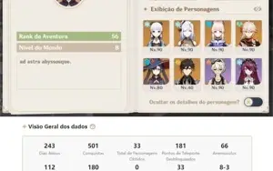 Conta de Genshin AR56 com benção em andamento