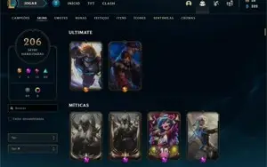Conta lol nível 353 com 206 skins - 2 ultimate / 4 míticas