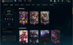 Conta Unranked com 75 champs e 62 skins