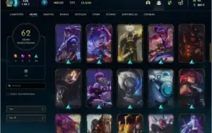 Conta Unranked com 75 champs e 62 skins