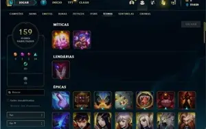Conta unranked com 150 champs e 67 Skins