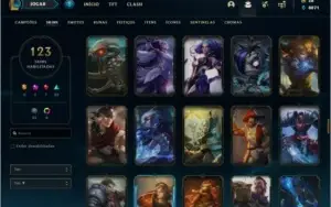 Conta unranked com 123 skins e TODOS os champs