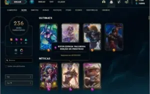 Conta platina 4 com TODOS os champs e 236 skins + LEVEL 744