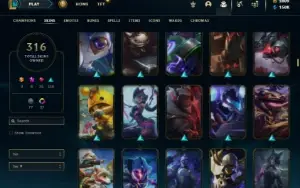 Unranked com TODOS os champs e 316 Skins + 1 Rara + 2800 RP