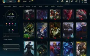 Unranked com TODOS os champs e 316 Skins + 1 Rara + 2800 RP