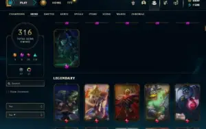 Unranked com TODOS os champs e 316 Skins + 1 Rara + 2800 RP