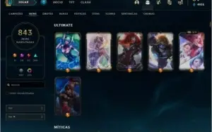 CONTA MASTER TFT, 843 SKINS, MUITAS ARENAS E MINI LENDAS