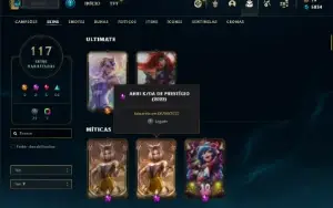 Conta ouro 2 com TODOS os champs e 117 Skins + 1300 RP