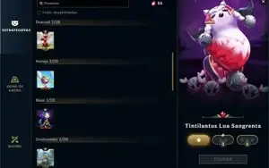 Conta LoL, platina 4, 118 skins, lvl 450.
