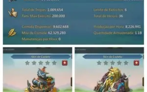 Conta t4 com 300k de gemas, 2 skins de castelo top