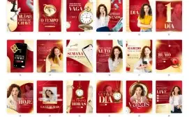 Pack Canva Marketing Digital Dourado e Vermelho Vol 1