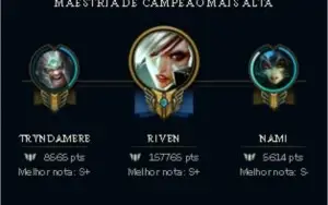 CONTA LOL PRATA 3 | M7 100K Riven | 2 skin(1 épica)