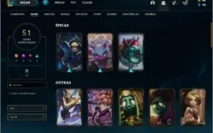 Conta unranked com 51 skins e 122 champs