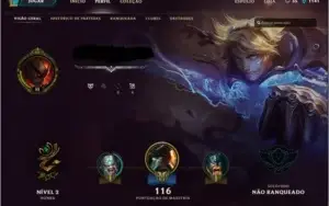 Conta para smurfar, sem rank, nível 33, 26 campeões, 4 skins