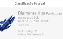 Conta lol Diamante 2 top 1%