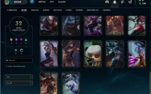 Conta ouro 1 com 54 Champs e 32 Skins + 3 Fragmentos