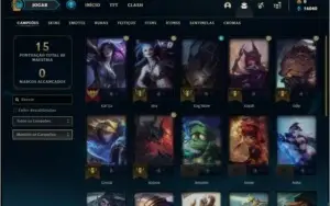 Conta platina 1 com 60% de win rate, 1 skin e 22 champs