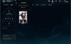 Conta platina 1 com 60% de win rate, 1 skin e 22 champs