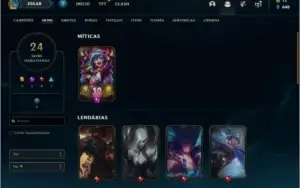 Conta platina 4 com 24 skins e 47 champs