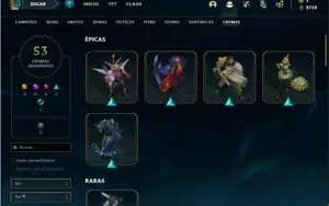 Conta ouro 3 com TODOS os champs e 208 Skins + 7 Vitoriosas