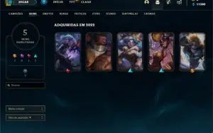 Conta bronze 1 com 25 Champs e 5 Skins + 2 Fragmentos