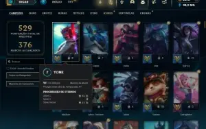 Ouro 4 com TODOS os champs e 480 Skins + 10k de RP
