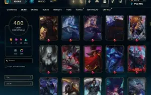 Ouro 4 com TODOS os champs e 480 Skins + 10k de RP