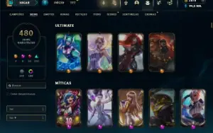 Ouro 4 com TODOS os champs e 480 Skins + 10k de RP