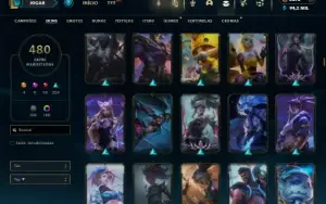 Ouro 4 com TODOS os champs e 480 Skins + 10k de RP