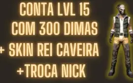 Conta FF LVL 15 +300 Dimas +Pacote Rei Caveira +Troca Nick
