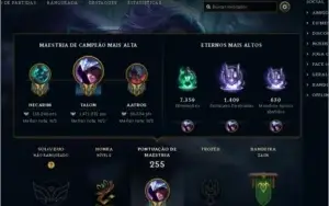 Conta lol, 1kkk de maestria com Talon e 4.7k de rp