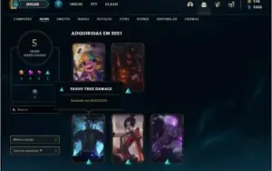 Conta unranked com 5 skins e 21 champs
