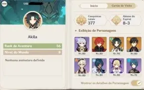 Conta level 56, Zhong, Xiao, Venti, kazuha e muito mais
