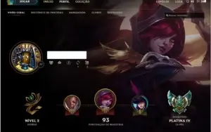 CONTA LOL 82CHAMPS/22SKINS/25ICONES/3PAGSRUNA PLATINA IV